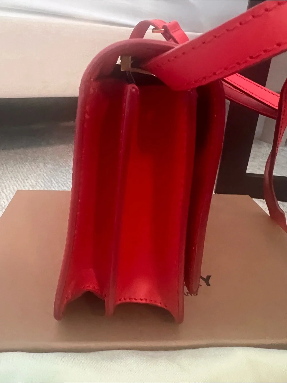 Burberry Red Leather TB Crossbody Bag with Gold Hardware